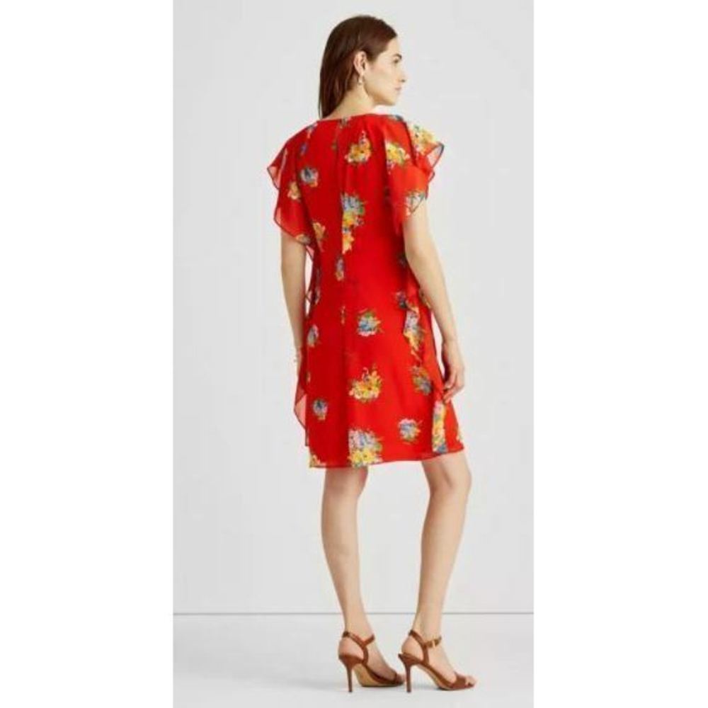 Lauren Ralph Lauren Lace Petite Floral Ruffle Sleeve Dress Size 4P 4 P - Picture 3 of 4